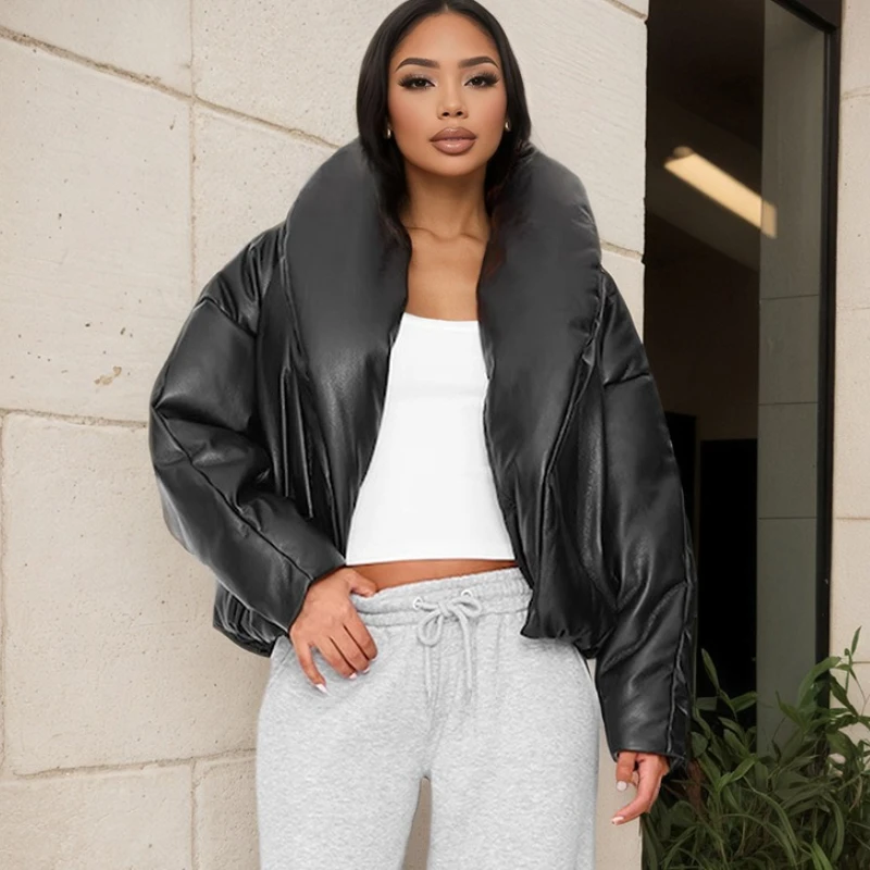 

TARUXY Cortex, свободная однотонная хлопковая куртка, женская свободная куртка с лацканами и длинными рукавами, пальто с хлебом, новая зимняя теплая куртка