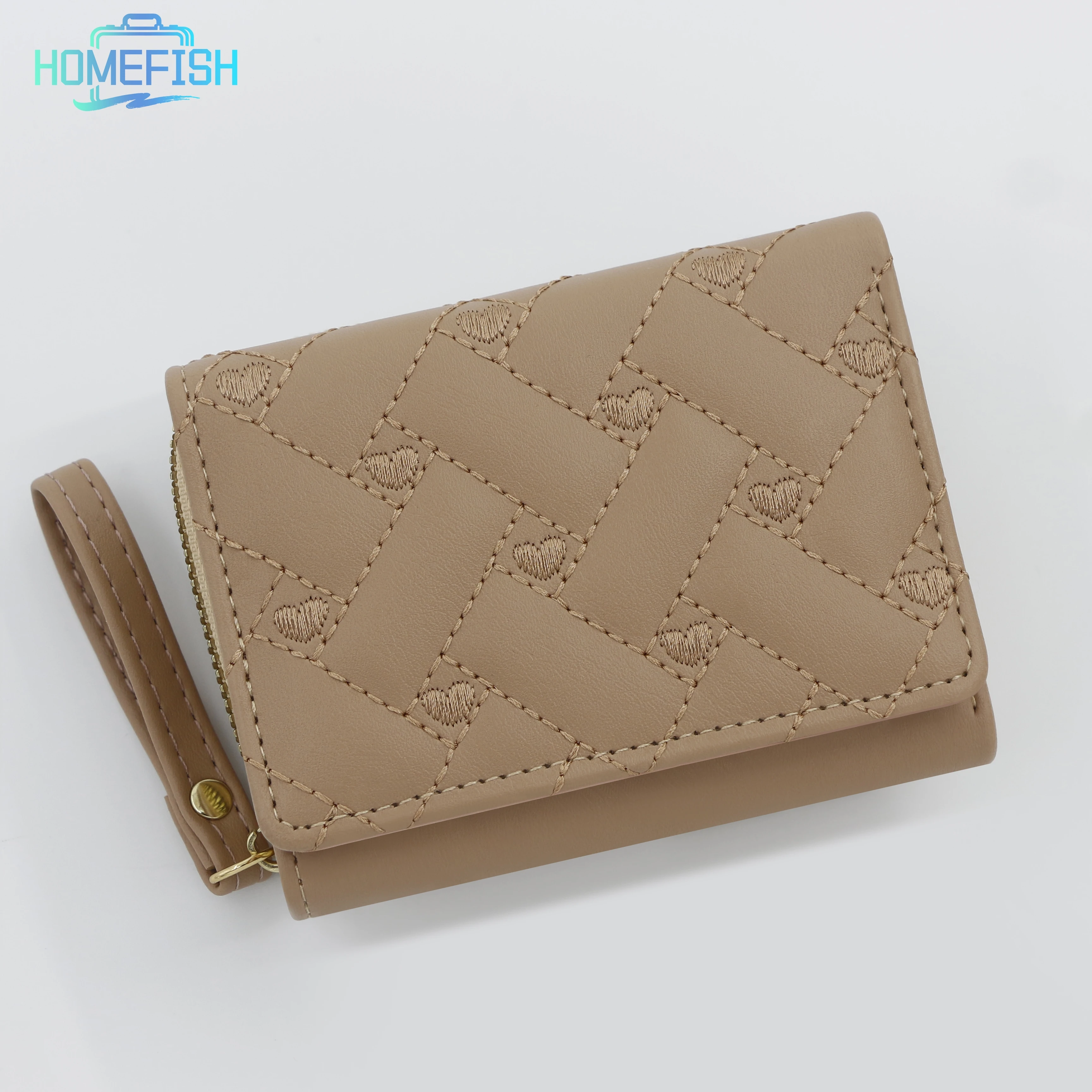 HOMEFISH Women's Short Embroidered Love Zero Wallet Zipper Buckle Large Capacity Card Bag Versatile Fashion Simple image 2