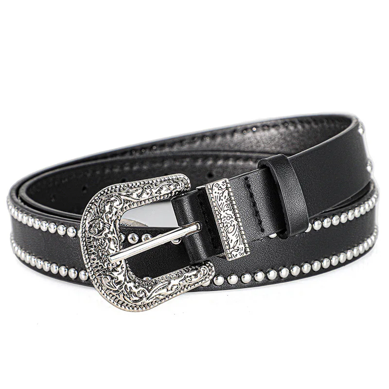 Men's and Women's Belt Fashion Rivet Punk Style, Vintage Carved Buckle PU Leather Belt,Subculture Hip-Hop Y2k Belt,For Men Women