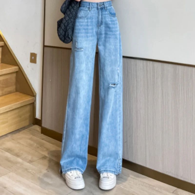 

Vintage Blue High Waist Women Jeans American Fashion Y2K Streetwear Wide Leg Jean 2023 Female Trouser Straight Baggy Denim Pants