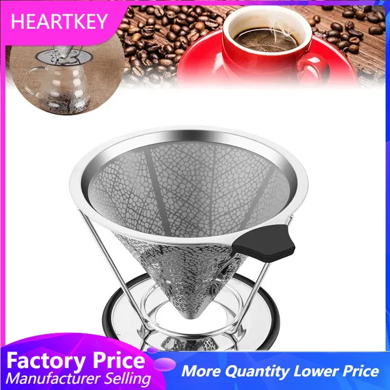 

Stainless Steel Coffee Filter Reusable Double Layer Brew Tools Filters Funnel Cone Dripper Filter Cup With Stand