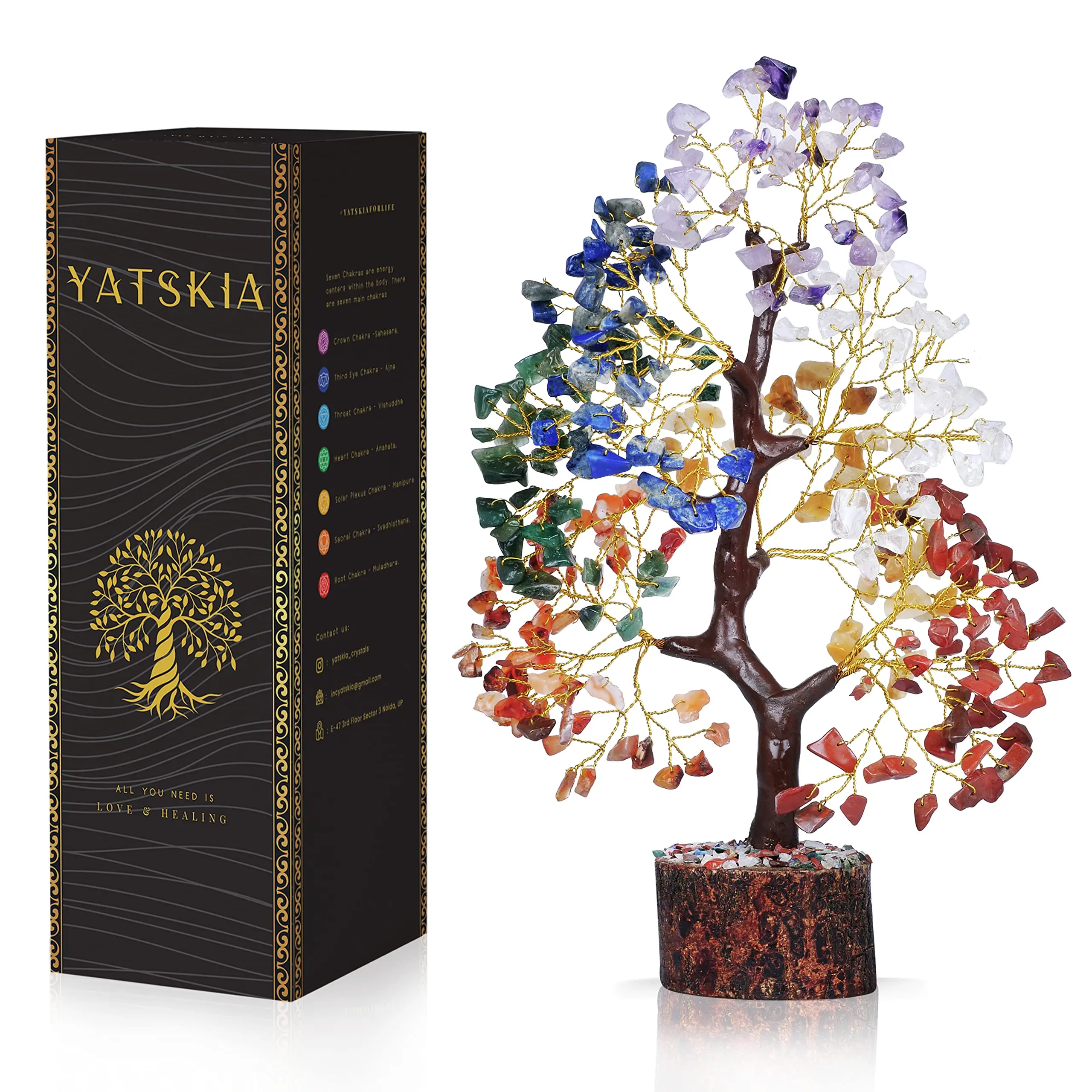 1PC Natural Gemstone Crystal Chakela Lucky Tree With Wood Base Home Office Desk Living Room Crystal Decor Mini Sized Home Decora view 4