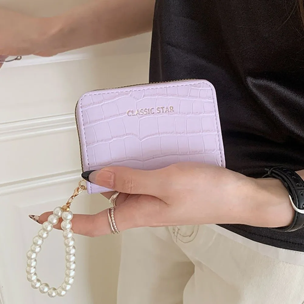 Nova carteira multifuncional de couro pu com zíper bolsa de mão de cor sólida