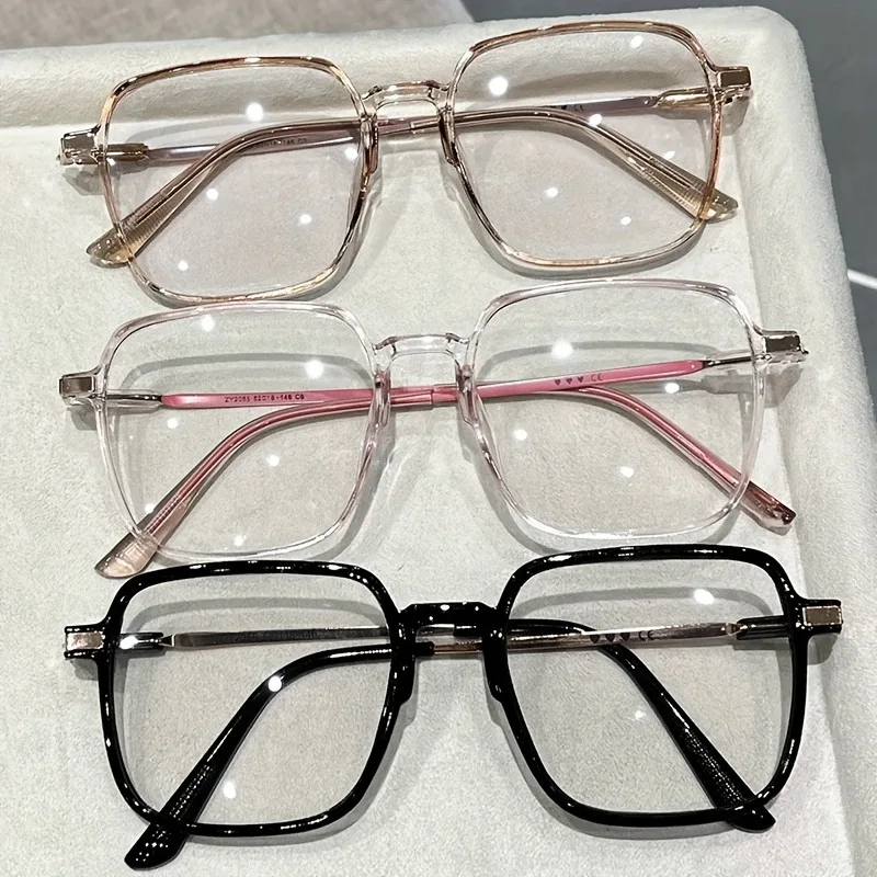 3pcs Women'S Fashion Square Frame Glasses Set Decorative Lenses for Casual & Formal Wear, Perfect for Photos & Gifts