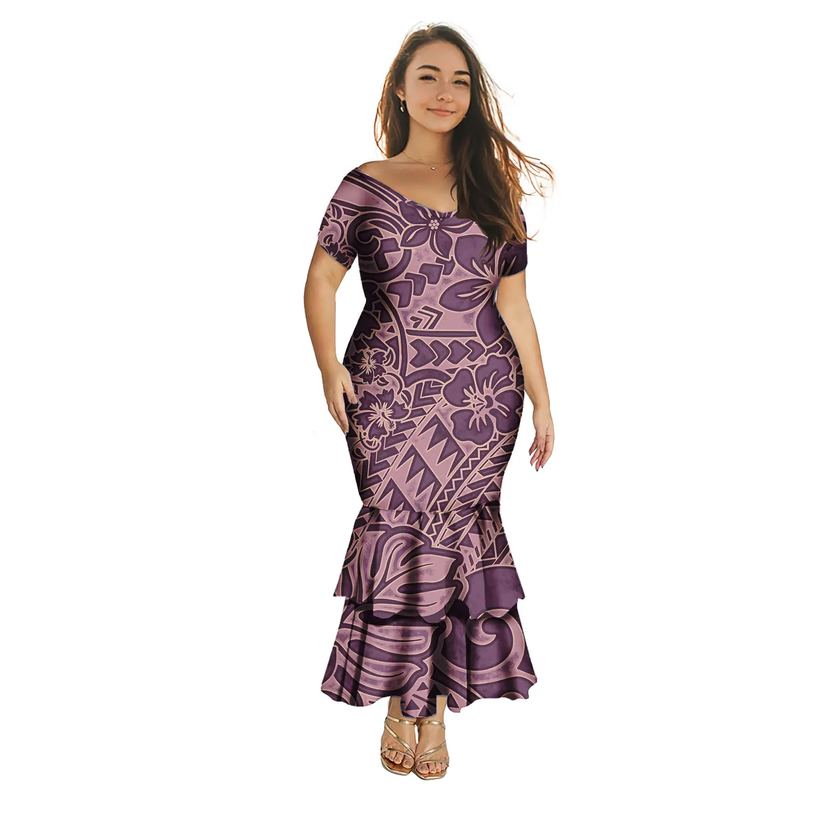 Sexy Bodycon Puletasi Dresses for Ladies Polynesian Puletasi Dress Tradition Samoan Print Custom Pattern Mermaid Dresses