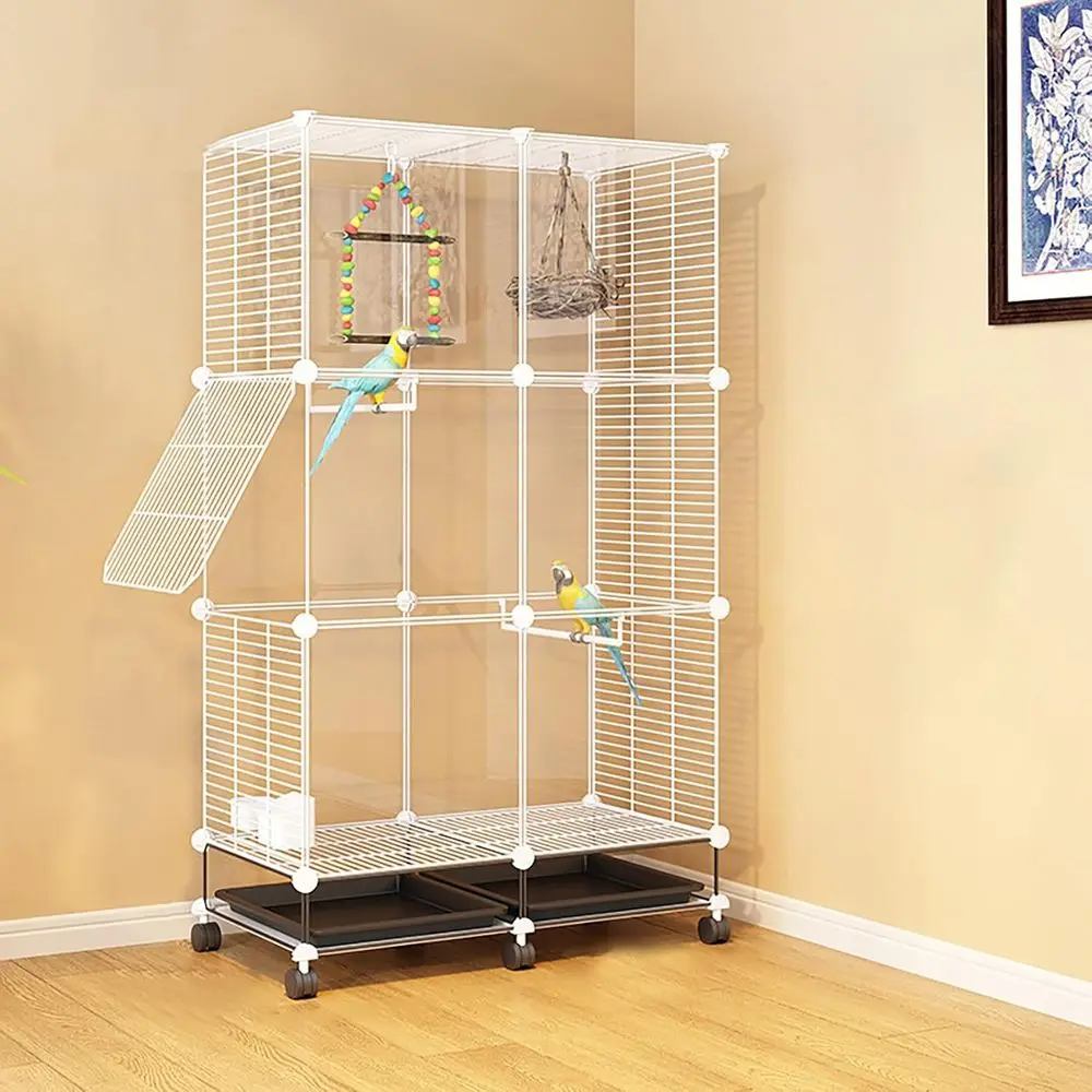 

3-Tier Wrought Iron Bird Cage with Wheels for Medium to Small Birds, Spacious and Interactive