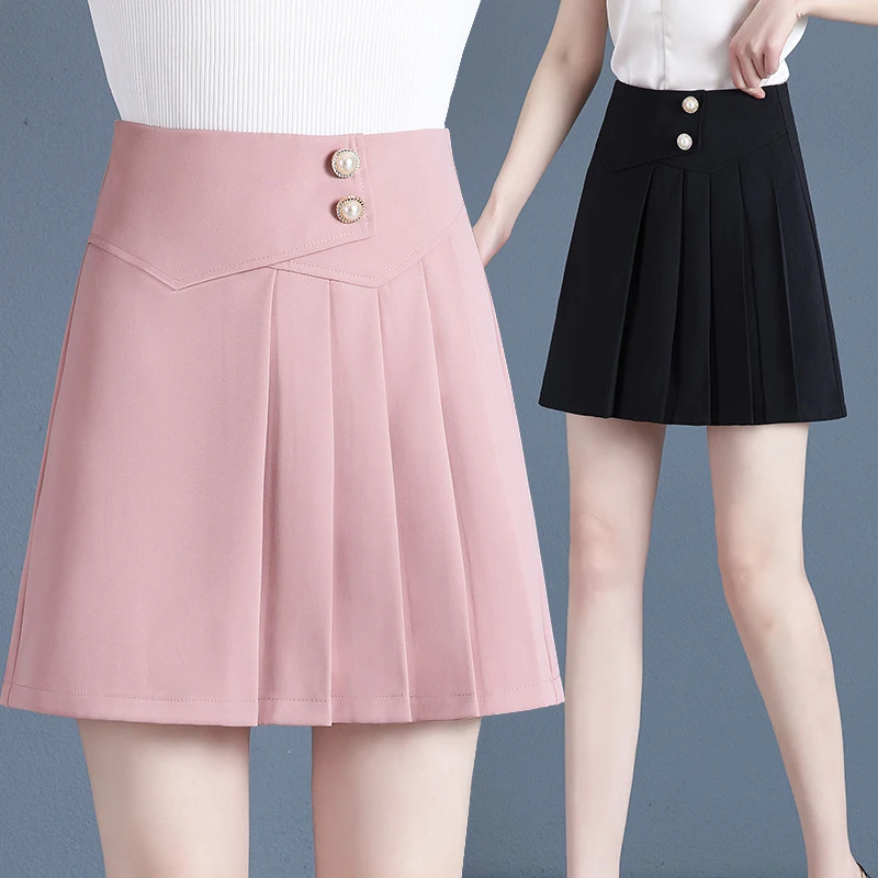 

Женская плиссированная юбка для лета, асимметричная черная юбка с высокой талией, утягивающая и предотвращающая просвечивание, короткая юбка для миниатюрных женщин.