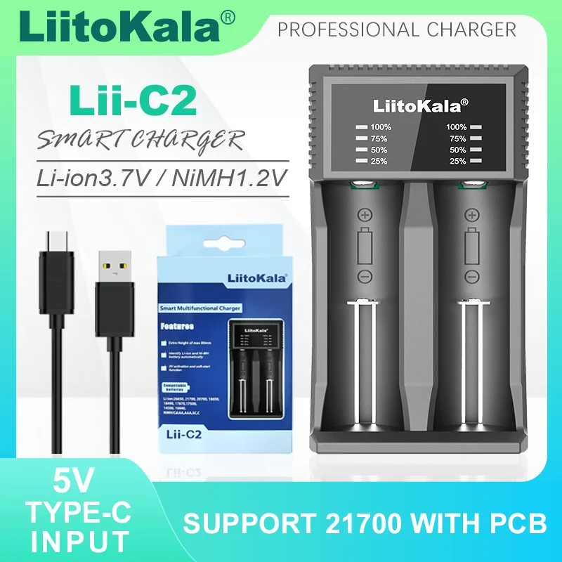 LiitoKala Lii-D4 Lii-C2 Lii-CH2 Lii-MP2 Universal 3.7V Battery Charger Fits 18650 21700 26650 17500 1.2V AA AAA SC Batteries