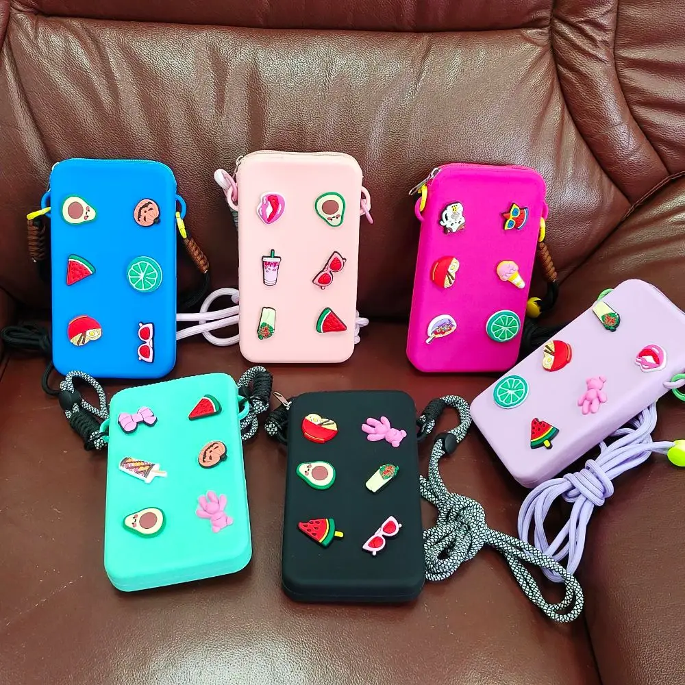 

Милая силиконовая сумка через плечо, большая вместительная водонепроницаемая дорожная сумка для телефона, однотонный кошелек на молнии для монет