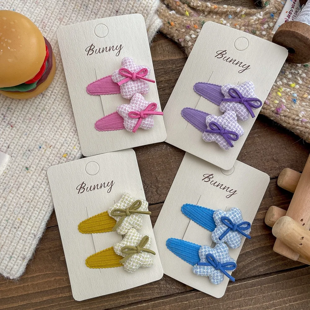 

2 шт., заколка для волос с пентаграммой, заколка с бантом для маленьких девочек, заколка с челкой, боковая заколка, милая детская тканевая заколка для волос, детские головные уборы, аксессуары для волос