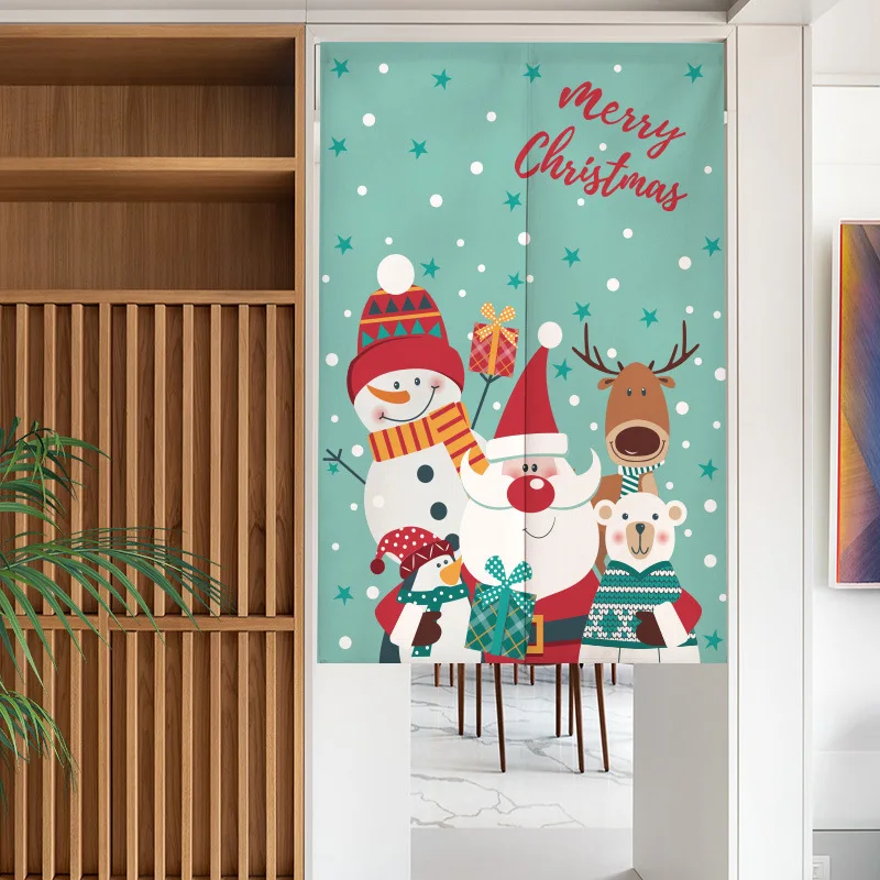 Christmas atmosphere changing room Curtain Privacy Partition Doorway Curtains Kitchen Entrance Noren Linen Hanging Half-curtain