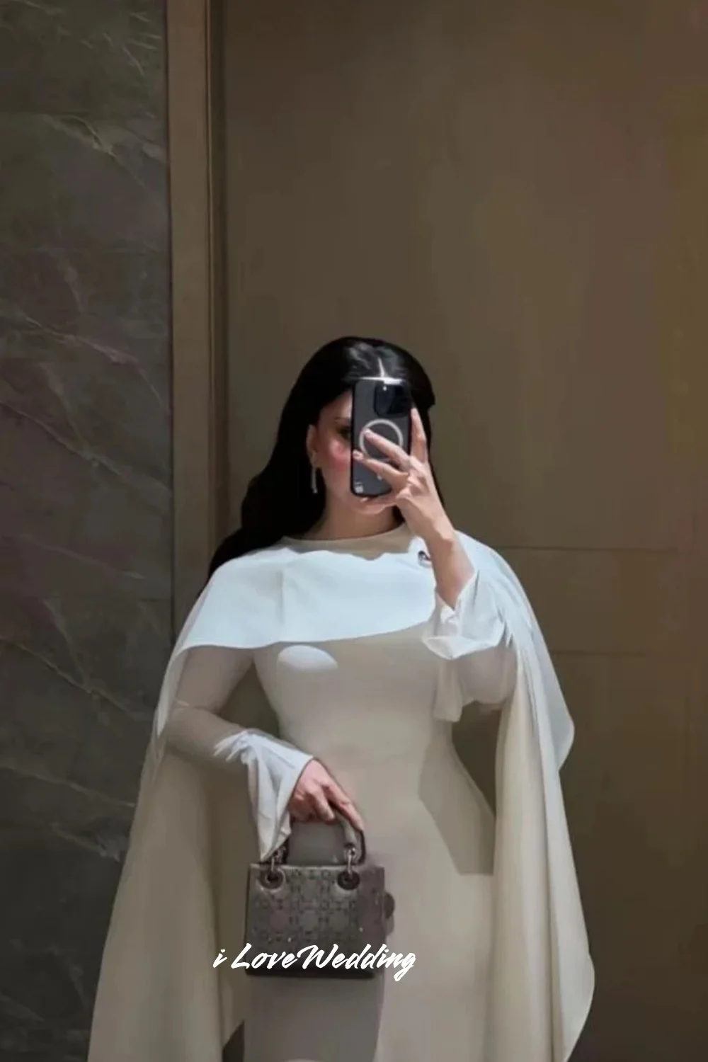 화이트 O넥 이브닝 드레스 2025 숄 롱 슬리브 머메이드 플리츠 플로어 기장 스윕 트레인 웨딩 파티 드레스 맞춤 제작