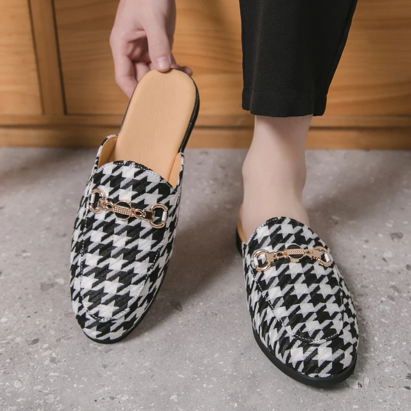 Men Mules Shoes with Half Toe Cap Low Heel for Wearing Trendy Slippers Sizes 38-48