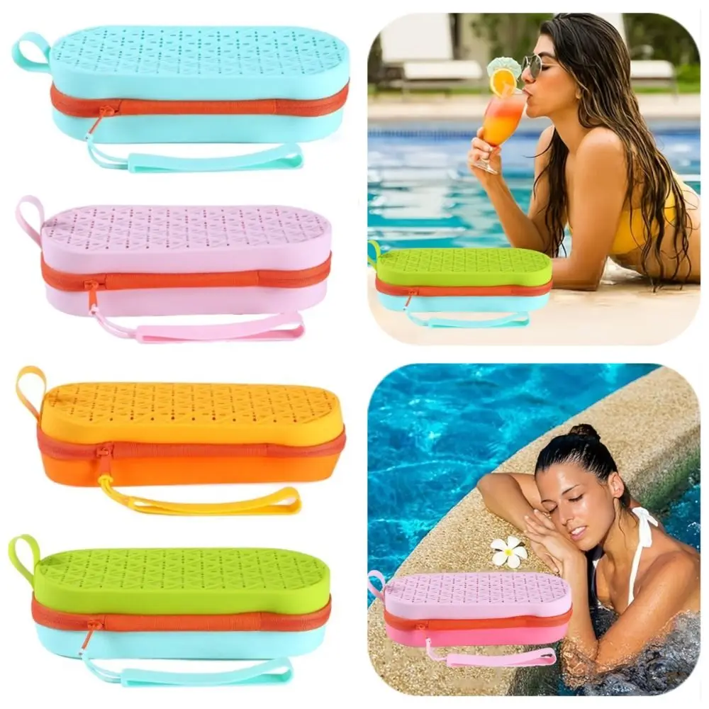 

Silicagel Swimming Goggles Storage Box Drain Hole Hollow Myopia Glasses Case with Handle Waterproof Zipper Eyeglasses Bag Unisex