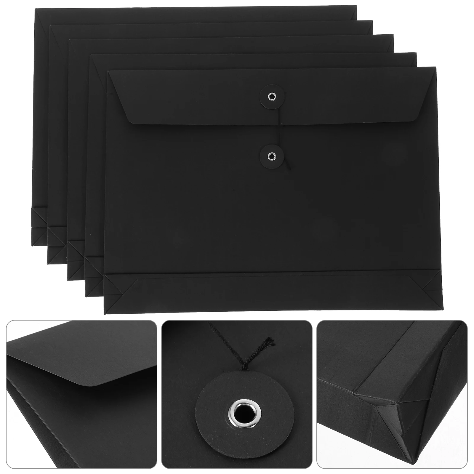 

5pcs String Button File Folders Thick Document Storage Bags Large File Pocket Organizer Office School Supplies