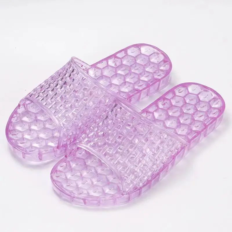 2024 New Women\'s Summer Transparent Crystal One Word Flat Sole Slipper Soft Sole Non Slip Home Slipper Bathroom Slipper