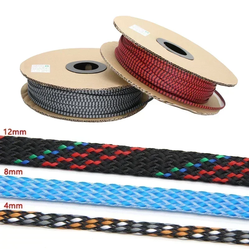 1/3/5/10M PP Conton + PET Yarn Mixed 4mm 8mm 12mm Braided Expandable Insulated Cable Sleeve Protect Cover Wire Wrap Gland Sheath