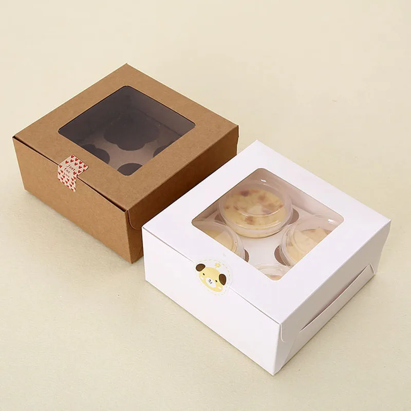 

20 Pcs Paper Gift Box with Window Wedding Baby Party Kraft Paper Muffin Cake Boxes Food Packaging Boxes for Gifts Cupcake Box