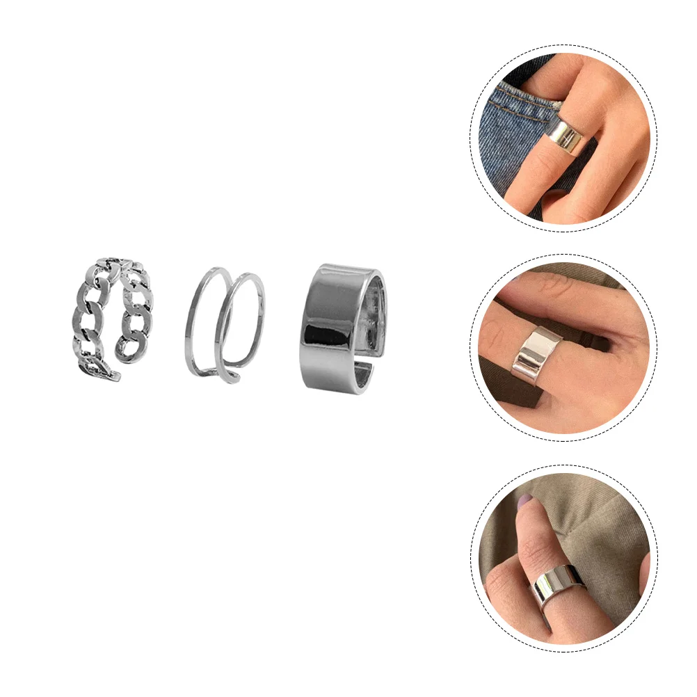 3 Pcs Split Ring Set Women Finger Knuckle Decoration Alloy Rings Index Trendy Vintage Jewelry