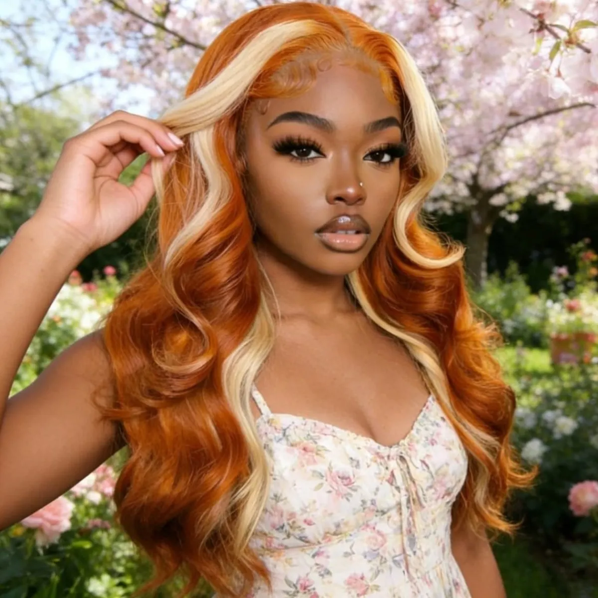 

Highlight Ginger Orange Synthetic Wig 13X4 HD Body Wave Lace Front Wigs Heat Resistant Fiber for Daily Wear or Cosplay Party