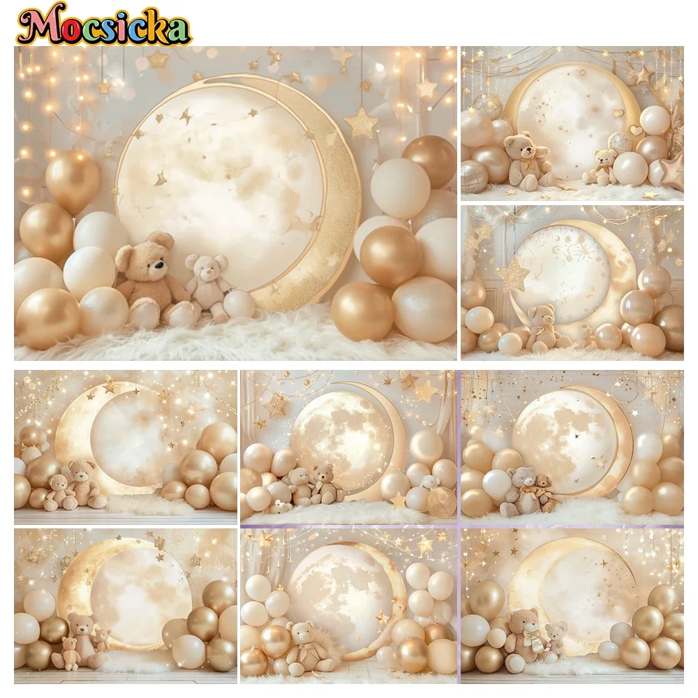 

Mocsicka Baby Shower Photography Backgrounds Balloons Moon Holiday Birthday Party Baby Children Portrait Photo Backdrops Studio