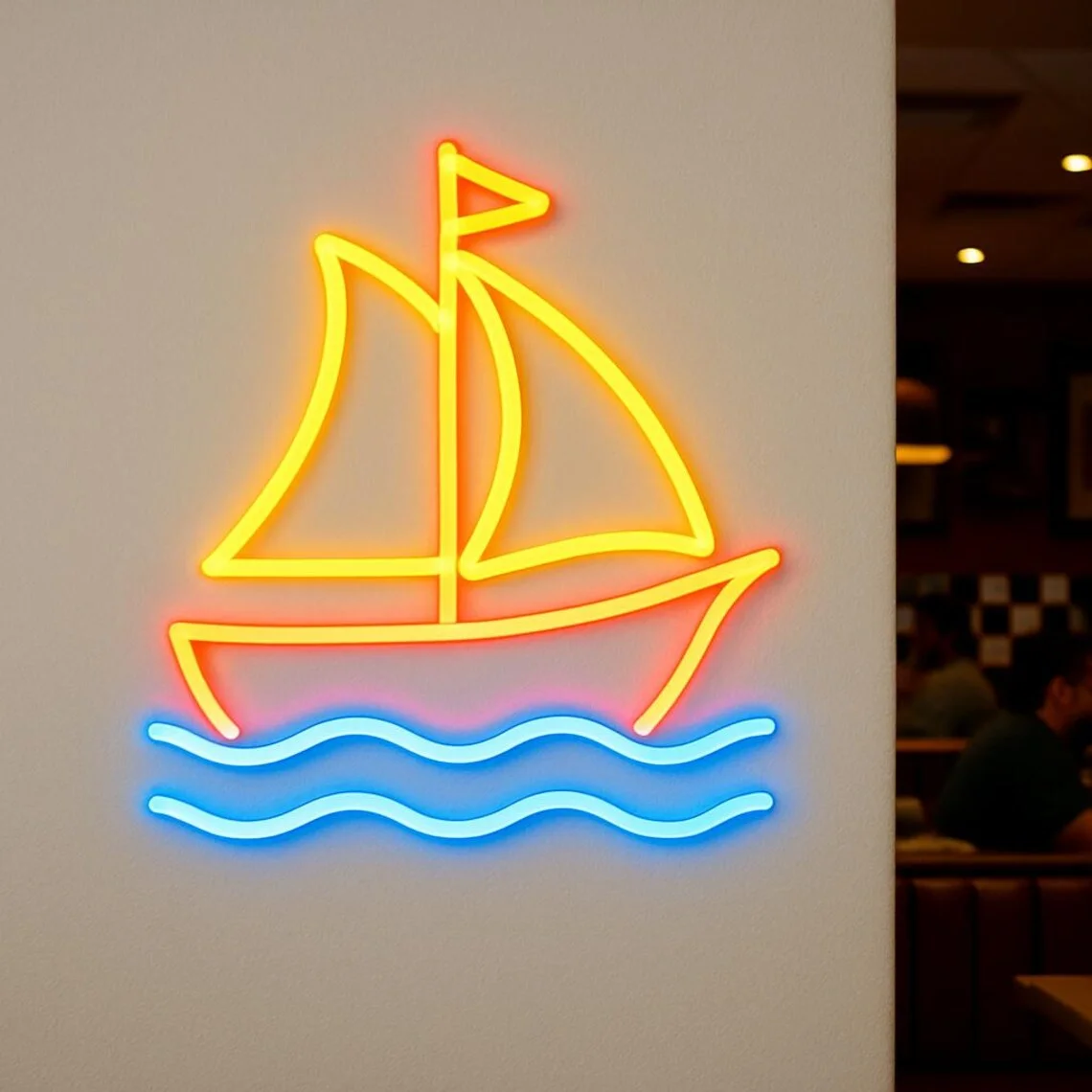 Sailboat Neon Sign Ship Sailing on the Waves Neon Travel Ship River Sea Beach Ocean Boat Wall Decor Nautical Themed Restaurants