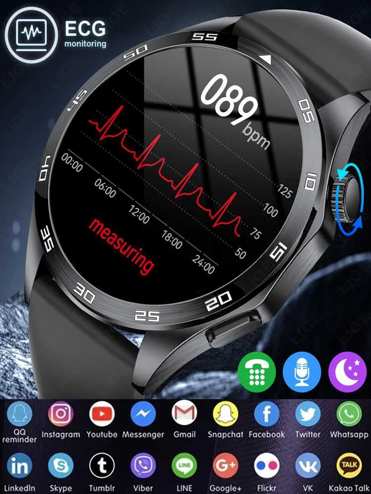 LIGE nouveau surveillance ECG Bracelets de santé Bluetooth appel contrôle de la musique hommes montres intelligentes sport Fitness Smartwatch caméra à distance