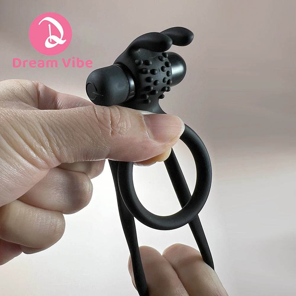 振動ウサギデュアルコックリングバニー耳超伸縮性シリコーンペニスリング強化遅延ボタン電池男性大人のおもちゃのカップル