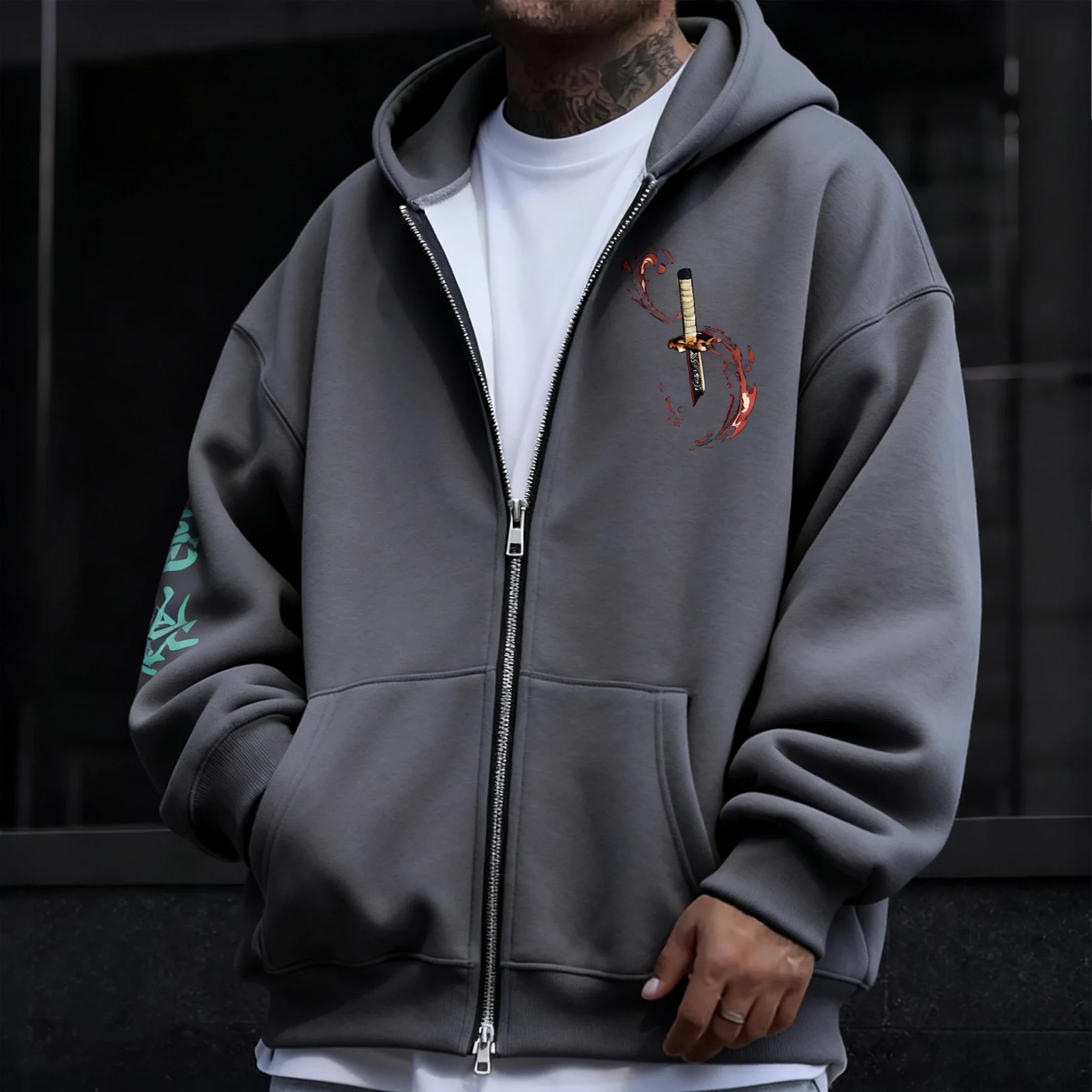 Demon Slayer Anime Men's and Women's Zipper Hoodie Autumn/Winter  Kamado Tanjirou Printed Casual Sports Sports Sweater Top