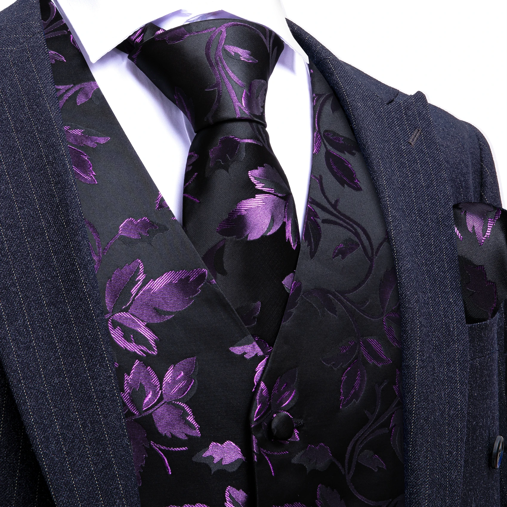 Lilac Purple Violet Lavender Silk Men Vest Tie Hanky Cufflinks Set Woven Waistcoat Sleeveless Jacket Wedding Business Barry.Wang