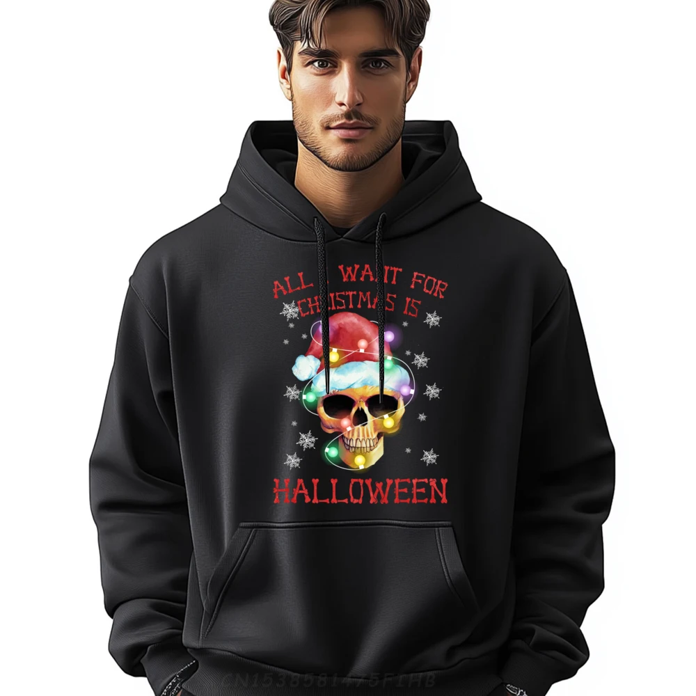 amazing christmas light xmas santa hat halloween skull Black Graphic Tees Mens Hoodies Korean