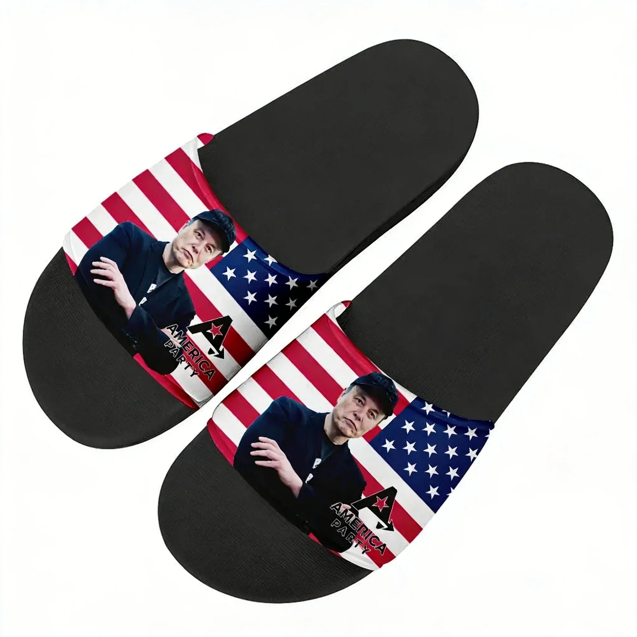 Pantuflas de fiesta personalizadas para hombre, mujer, niño y niña, sandalias tipo slide con foto de Elon Musk, zapatos de baño personalizados, zapatos de agua negros