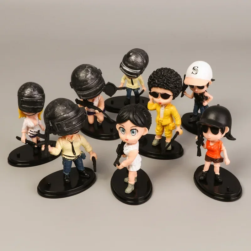 8pcs/lot Q Ver Game PUBG character Male warrior & female warrior Soldier Action Figures PVC home decoration table Car Cake decor