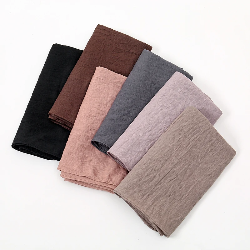 Crinkle Solid Square Scarf For Muslim Woman Hijab Shawl Lady Fashion Headband Hair Scarf Islamic Turban Bandana 90*90cm