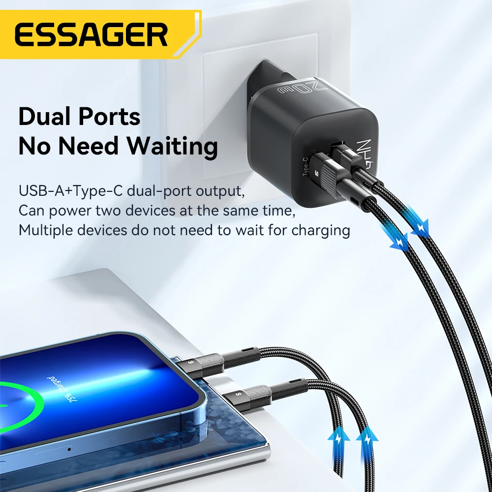 Essager 20W GaN PD USB C Charger for iPhone 14 13 12 11 Pro Max mini SE Phone QC3.0 PD 3.0 USB Type C Fast Charging for iPad Air