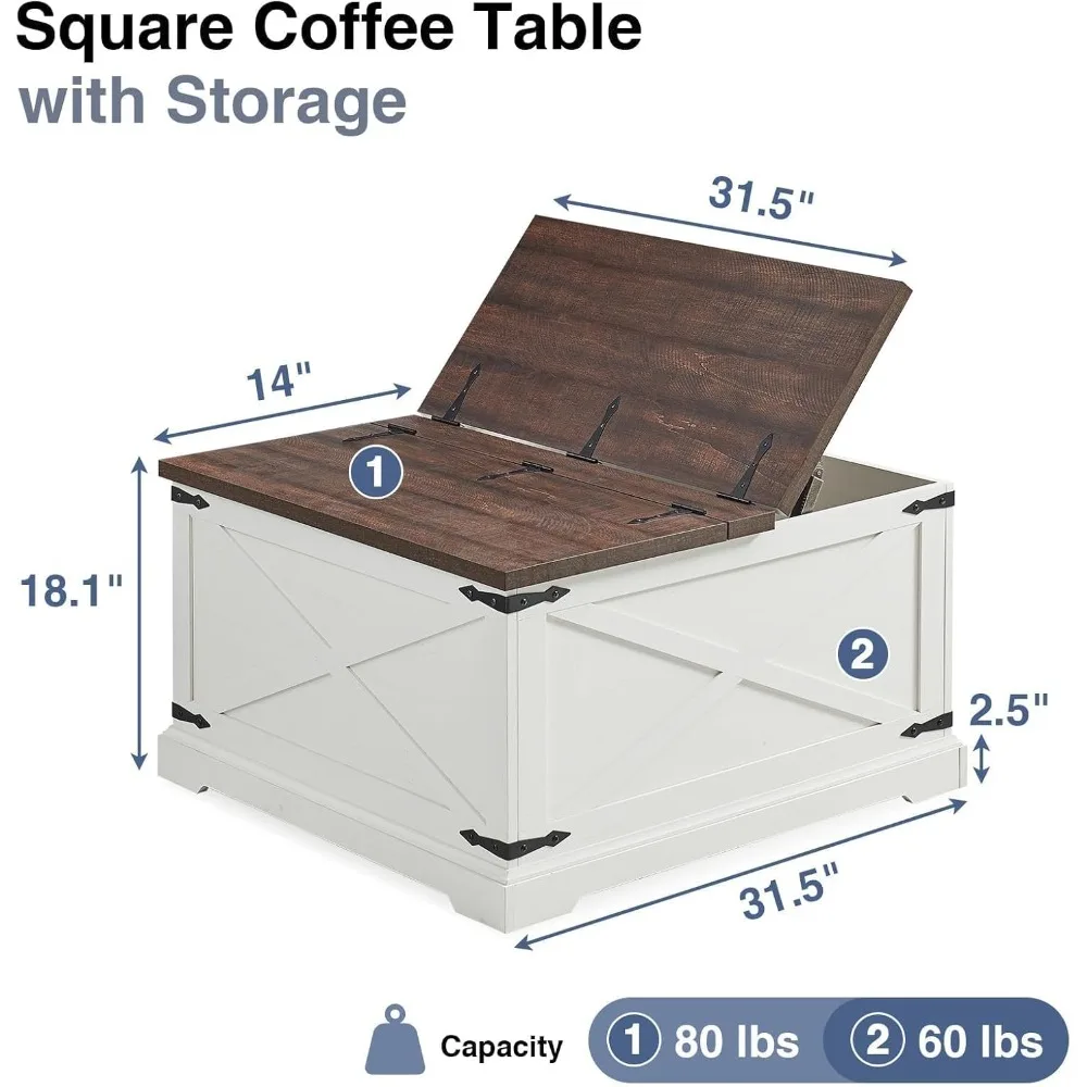 Rustic Wood Coffee Table with Lift Top Storage, Large Hidden Space for Rustic Living Room Decor