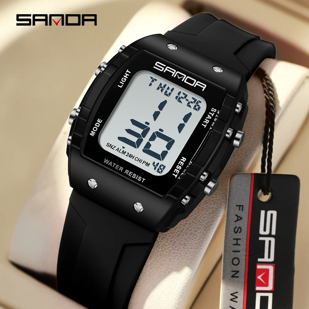 SANDA 2175 Novo relógio eletrônico masculino de luxo esportivo multifuncional LED à prova d'água moda casual relógio eletrônico masculino