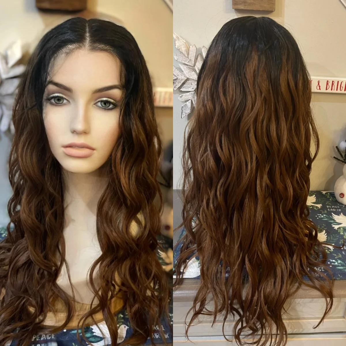 لينة طويلة موجة المياه الباروكات أومبير الشوكولاته البني الاصطناعية الدانتيل الباروكات الأمامية 13*4HD الدانتيل الشفاف شعر مستعار علوي على التخليص بيع #1