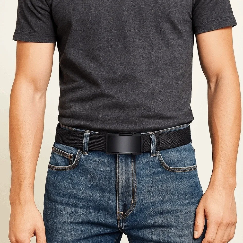 أزياء سبائك الرجال حزام من النايلون بلون التلقائي مشبك القماش حزام الملمس دائم قوي القماش حزام الأولاد #3