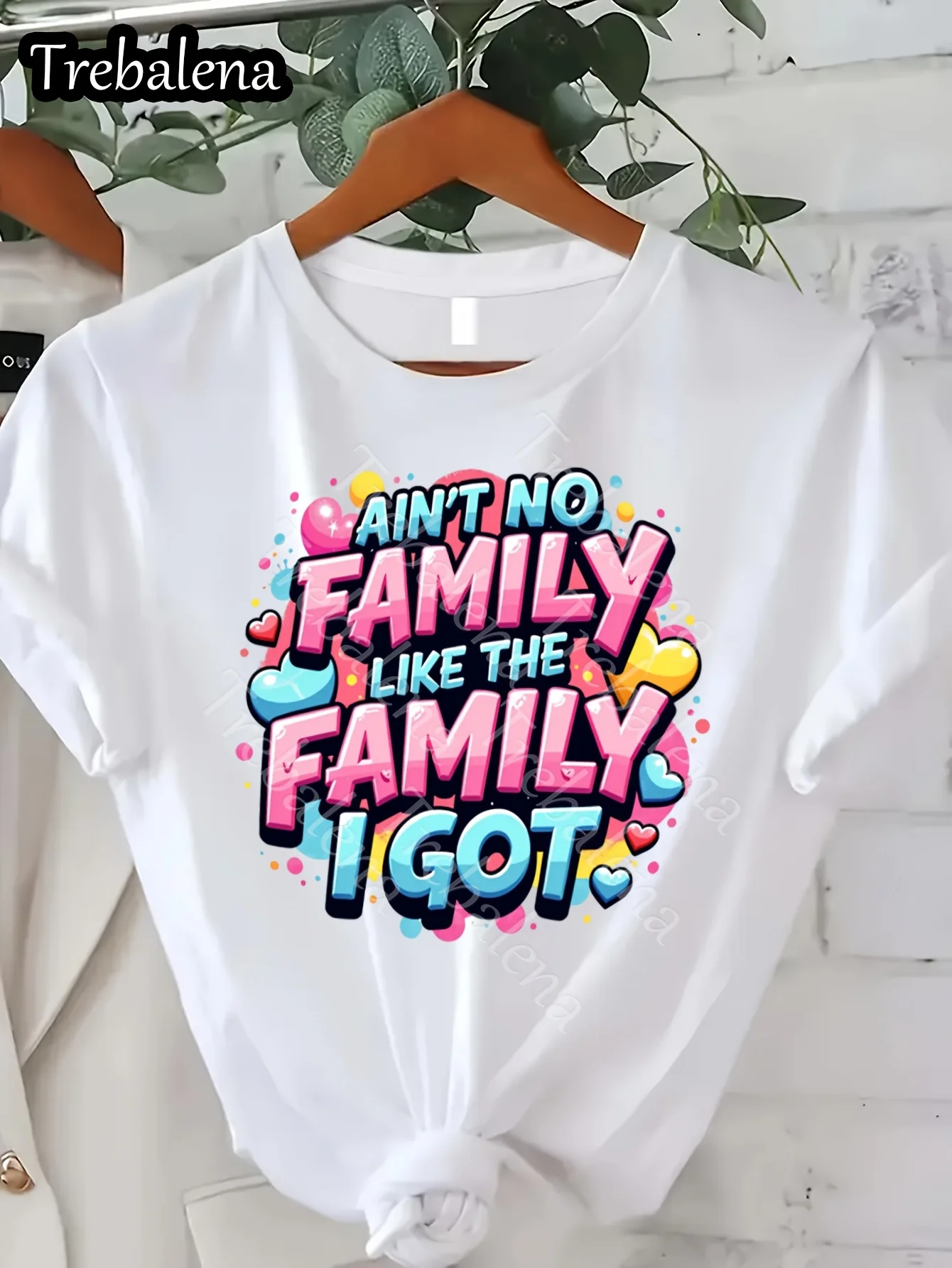 Плюс размер - футболка больших размеров с круглым вырезом 100% Ain't No Family Like The I Got Colorful Lettering Футболка больших размеров с коротким рукавом