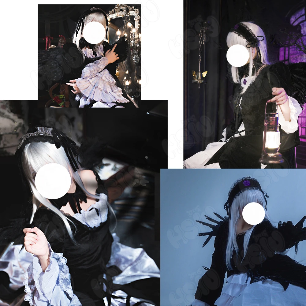 Suigintou peruka do Cosplay Anime Rozen Maiden Cosplay HSIU 65cm długie srebrne peruka syntetyczna włosów + czapka z peruką Mercury Lampe peruka do