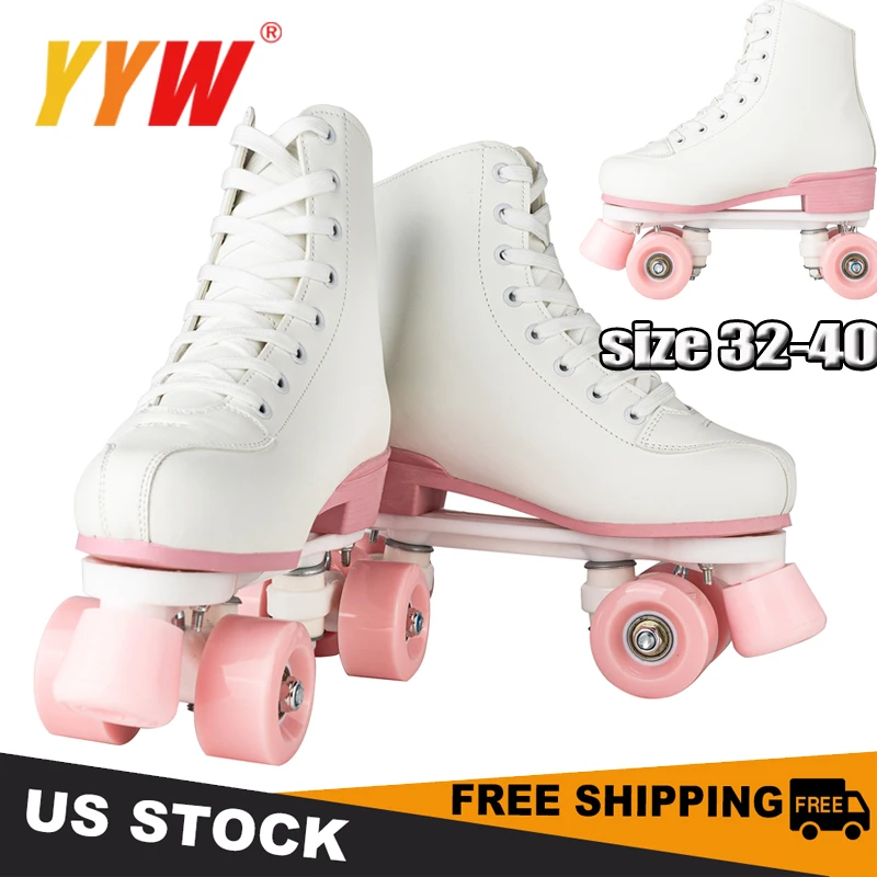 الكبار صف مزدوج للأطفال أربع عجلات أحذية التزلج على الجليد الكبار الرجال النساء الزلاجات البيضاء وامض بكرات الزلاجات أحذية رياضية
