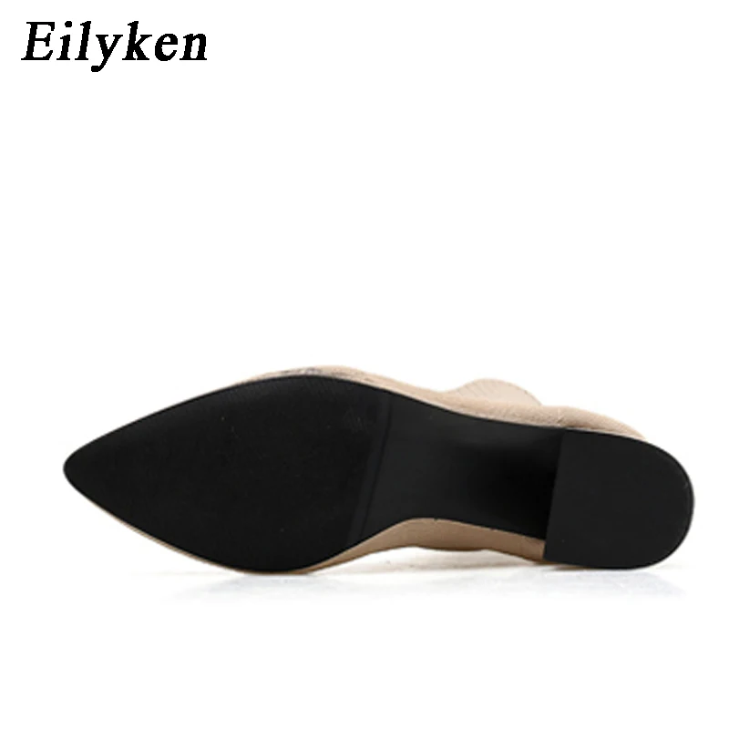 Eilyken Fashion tessuto elasticizzato lavorato a maglia cucito stivaletti da donna tacchi quadrati stivaletti invernali a punta da donna