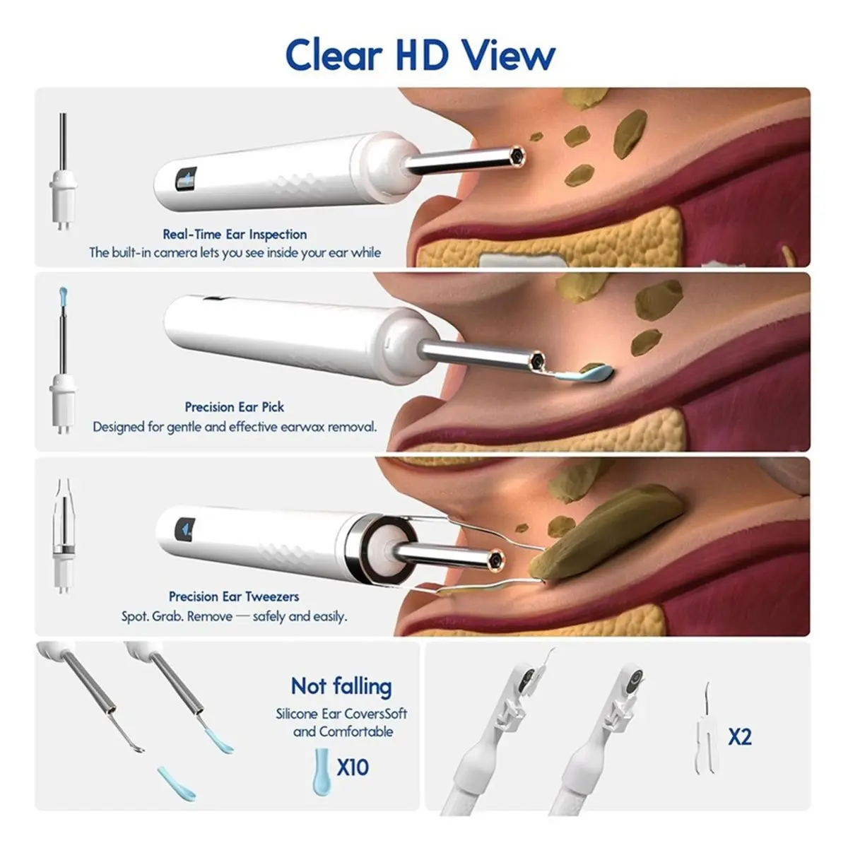Workshop Gear Ear Cleaner with Camera, Wireless Ear Wax Removal Tool with Screen, Visual Ear Cleaner Kit with Tweezers