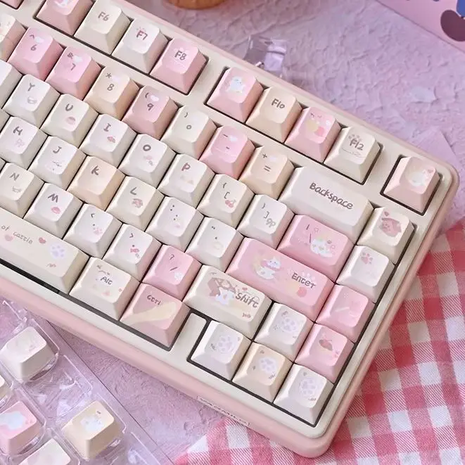 MAIMOOO Cute Karami Keycaps CHERRY PBT Material Customized Cat Pink Keycaps 127keys