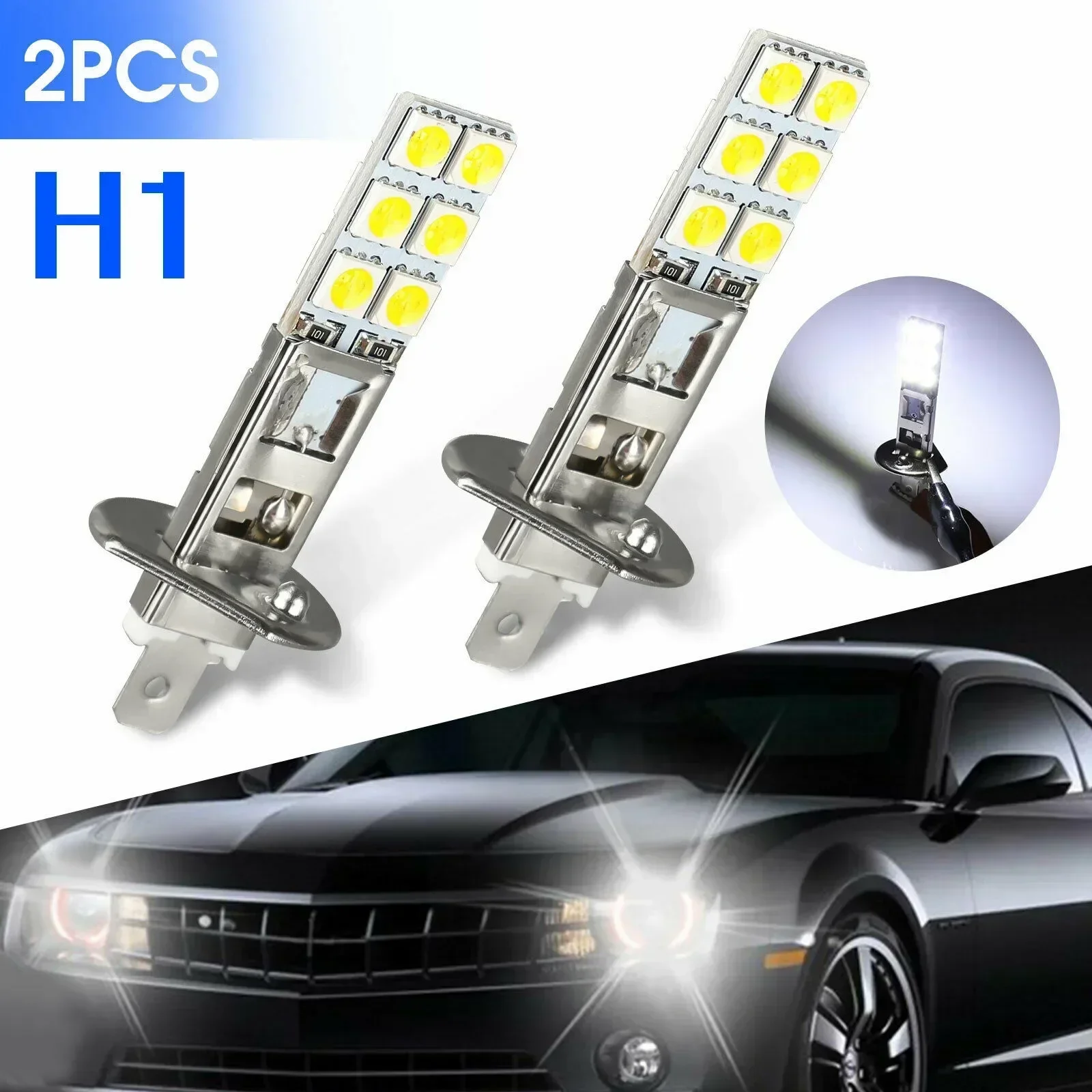 

2pc Car 55W LED Headlight Bulb Kit Fog Driving Light H1 6000K Aluminum Water-proof 1800LM 12V-24V Daytime Running Light