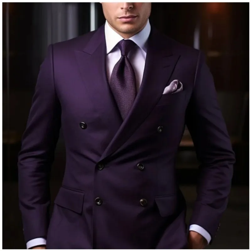 

Deep Purple Men Suits Double Breasted Peaked Lapel Male Dress 2 Piece Jacket Pants Sets Formal Wedding Tailor Blazer Terno