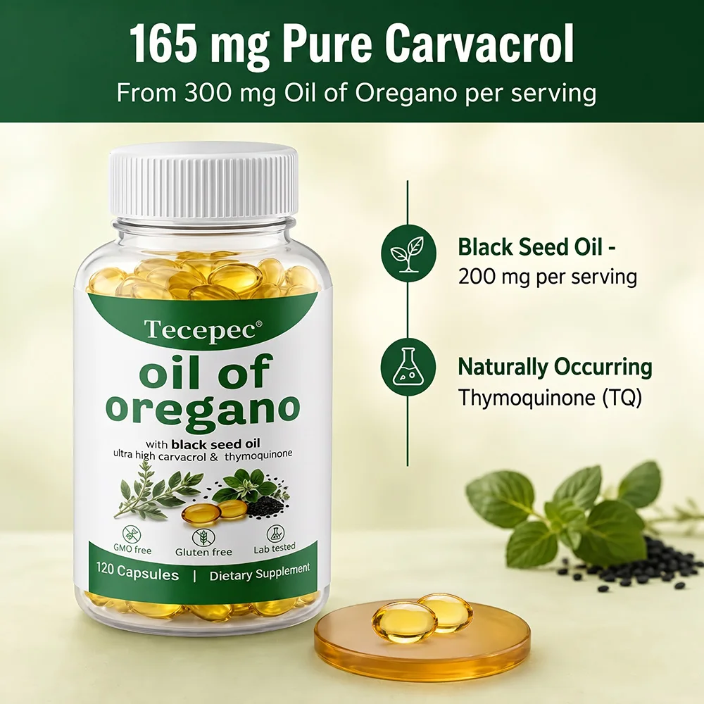 Oil of Oregano with Black Seed Oil Capsules Organic, 120 Softgels, 2 in 1 Supplement for Immune Health, Non-GMO, Easy To Swallow