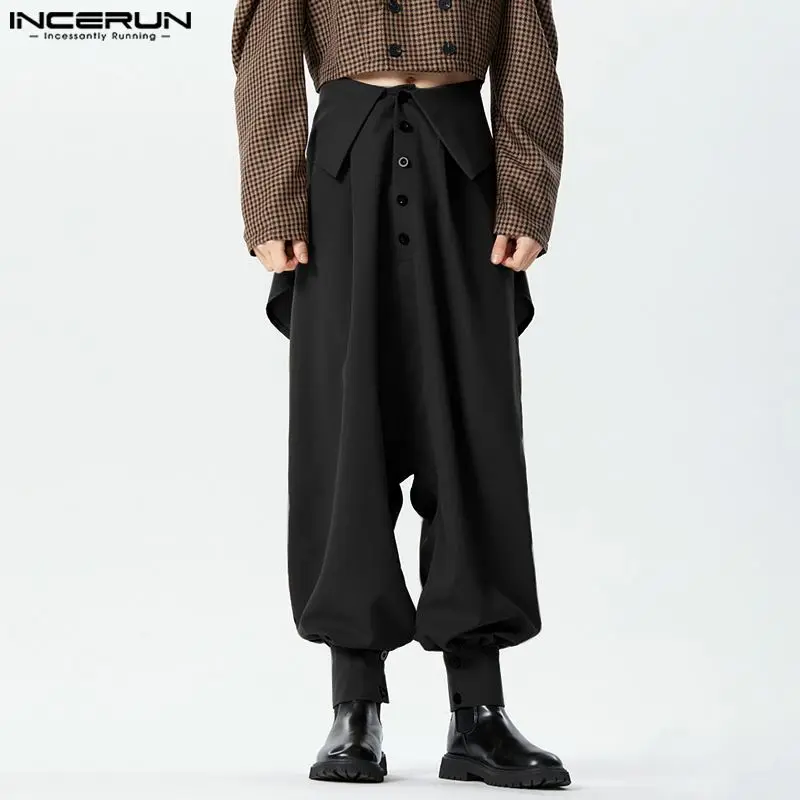 

INCERUN 2024 American Style New Mens Pantalons Stylish Waist Design Foldable Pants Leisure Streetwear Loose Solid Trousers S-5XL