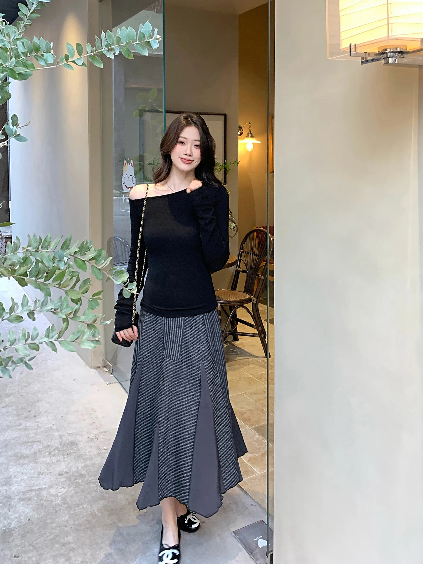 

Юбка миди ChuQing с завышенной талией, А-силуэт, в полоску, с асимметричным подолом «рыбий хвост», в корейском стиле, для повседневной носки